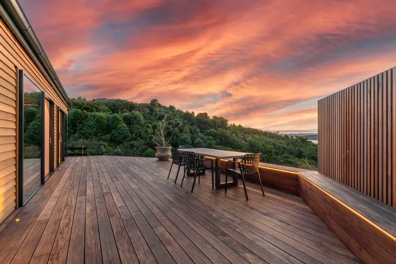 Deck at sunset, Cedar Gables